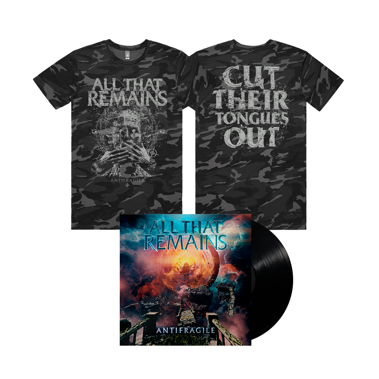 Antifragile Bundle 1 Black Vinyl Cut Their Tongue Out Camo Tee Pr All That Remains Official